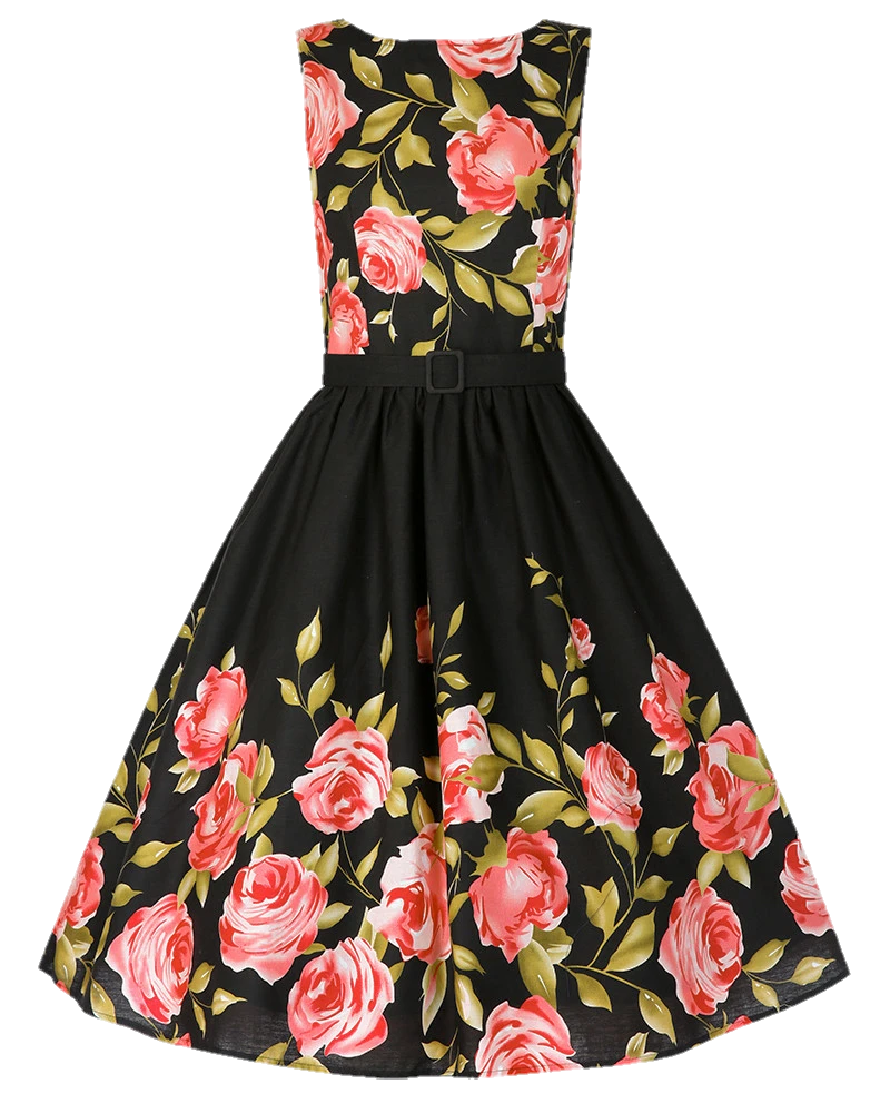 Lindy Bop Audrey Pink Rose Border Dress