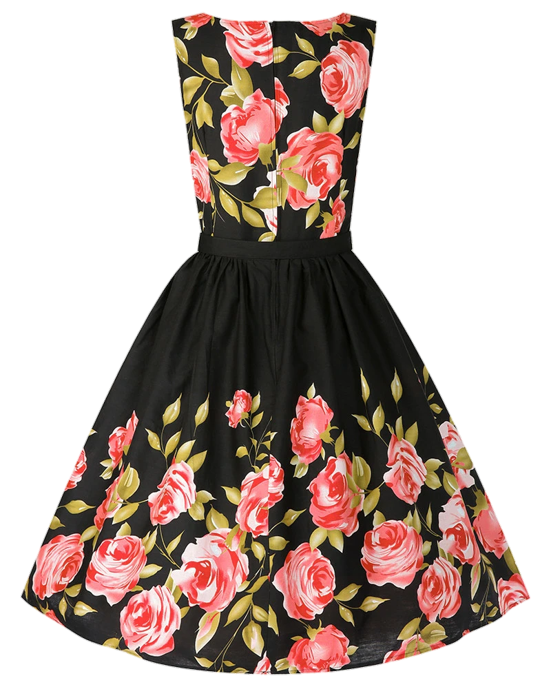 Lindy Bop Audrey Pink Rose Border Dress - Image 2