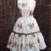 Original Vintage 1950s Vintage Tiered Rose Dress With Olive Green Trim